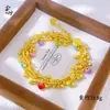 Pulsera de Frutas con Corazón de Colores, Colgante de Mariposa en Oro Arena Estilo Antiguo, Chapado en Oro Cobre, Estilo Artístico Retro Exótico para Mujeres