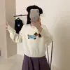 Suéter de Tricô Redutor de Idade Versátil para Mulheres, Estilo Coreano Novo para Outono e Inverno, Estampa Estereoscópica de Cachorro Salsicha Desenho Animado, Gola Redonda, Manga Longa