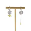 Pendientes Asimétricos de Borla con Circonita de Cristal, Diseño de Nicho, Estilo Moderno, Pendientes Únicos, Colgantes Florales Frescos y Dulces para Orejas