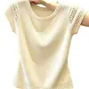 Suéter exquisito y elegante de punto abierto, manga corta y cuello redondo para mujer, nueva colección verano 2026, versátil, adelgazante y rejuvenecedor top tipo camiseta