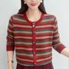 Suéter Listrado com Gola Redonda e Detalhe em Ponto para Cobrir a Barriga [-Kg] Moda Outono/Inverno Feminino Camisa Base Top