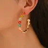 Pendientes de Metal Elegantes con Forma de C Retro de Moda Europea y Americana para Primavera y Otoño Pendientes Pequeños Frescos de Margarita Multicolor con Goteo de Aceite