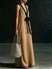 Roupas de vestuário feminino para comércio exterior, vestido de praia sexy europeu e americano sem mangas e com decote em V, vestido casual de viagem, gentil, elegante e de alta qualidade