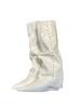 Botas Acampanadas Blancas Adelgazantes 2026 Nuevo Estilo Punta Puntiaguda Caña Alta Botas de Montar Tacón de Cuña Botas Largas para Mujer Debajo de la Rodilla