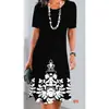 Vestido de Verano para Mujer Y2 Transfronterizo Europeo y Americano con Estampado Floral 3D Moda Cuello Redondo Manga Corta