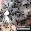 Temei Tecido de Malha com Bordado de Flor Grande Folha Flocada Vestido Roupas Femininas Malha de Nylon para Crianças