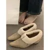 Sapatos de pelúcia estilo francês, bico fino, forrados com fleece, sapatos de algodão estilo Birkenstock femininos, nova coleção outono/inverno, mocassins de salto alto, sapatilhas quentes e fofas
