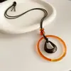 Colar de Corda de Cera Redondo e Quadrado, Pingente Longo, Corrente para Suéter Estilo Étnico Vintage, Joia Elegante de Nicho para Mulheres com Toque de Luxo