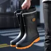 Botas de Lluvia Nuevas para Hombre Transfronterizas de Caña Media Antideslizantes Impermeables Cinturón Botas de Lluvia Trabajo Pesca Zapatos de Goma Cocina Resistentes al Desgaste Zapatos de Agua