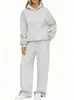 Conjunto de Moletom com Capuz e Calça Wide Leg Esportiva Casual 2026, Conjunto de Duas Peças com Forro de Fleece para Outono