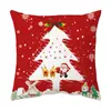 Funda de Cojín Temática Navideña Fondo Rojo Lino Felpa Corta Estampada Funda de Cojín Regalo Navideño Al Por Mayor
