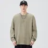 Camiseta de manga longa estilo americano para homens, nova coleção outono 2026, coleção primavera e outono, camiseta de algodão puro com estrutura de bambu, gola redonda, tamanho plus