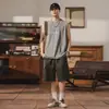 Regata esportiva masculina de seda gelada para o verão, camiseta sem mangas estampada da moda estilo japonês, colete solto e de secagem rápida