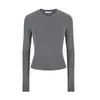 Fotos Reais de Moda Feminina para Exportação - Estilo Hot Girl Camiseta Curta Slim-Fit com Mangas Longas, Gola Redonda e Design Justo