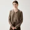 Cardigan de Malha Grossa com Trançado de Caxemira Novo Outono Inverno Feminino Gola Redonda Botão Único Outono Inverno Solto Fashionável Versátil Suéter Feminino