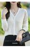 Cardigan de Lã Tricotado Solúvel em Água de 16 Fios Feminino Gola V Verão Fino Jaqueta Camisa de Ar Condicionado Solto Versátil Manga Longa