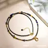 Colar Étnico Chinês Vintage com Contas Mistas, Contas Dzi, Ágata, Lápis Lazúli e Cristal, Design Color-Blocking, Corrente de Clavícula