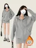 Moletom cinza com capuz para mulheres, nova moda feminina 2026, design exclusivo, blusa soltinha, jaqueta petite para mulheres, outono