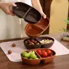 Bandeja rectangular de PP imitación madera de nogal transfronteriza, caja redonda de frutas Tai Chi, bandeja ovalada para frutos secos al por mayor