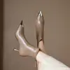 Botines Retro Chic Estilo Coreano 2026 para Mujer Botas Individuales Puntera Metálica Puntiaguda Tacón de Aguja Temperamento Versátil Adelgazantes de Moda