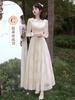 (Liberação) Vestido de Madrinha Cor Champagne, Vestido Curto de Nicho para Grupo de Irmãs no Casamento, Vestido de Madrinha de Manga Comprida