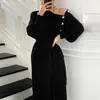 Estilo Japonês e Coreano Novo Estilo Francês Elegante Casaco Combinando Suéter Interno Longo Comprimento do Joelho Vestido de Tricô Básico Feminino