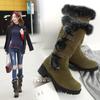 3497-43 Botas de neve grossas de veludo grosso de pele de coelho europeias e americanas de outono e inverno, salto grosso, bico redondo, cano alto, botas femininas