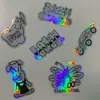 Pegatinas láser coloridas personalizadas, etiquetas autoadhesivas impermeables de PVC de colores personalizados, pegatinas plateadas reflectantes publicitarias con logo