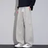 Calças Casuais Masculinas, Outono Cinza Paris Workwear de Perna Larga, Novo Estilo Americano 2026 Calças Soltas de Perna Reta