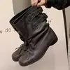 Botines arrugados estilo vintage para primavera y verano, botines negros suaves para niñas, nuevo estilo callejero de ballet para mujer con lazo, retro