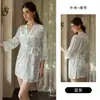Precioso conjunto de encaje de terciopelo con busto acolchado, malla transparente, estampado de corazones, camisola nocturna, bata y ropa de estar por casa 7610