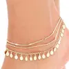 Accesorios transfronterizos europeos y americanos, tobillera metálica de lentejuelas de moda estilo playero multicapa para mujer, anillo para el pie y joyería para el pie simples de verano