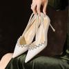 3389-31 piel de oveja diseño francés de pedrería tacones altos zapatos de mujer de punta tacón fino boca poco profunda huecos no cansan los pies
