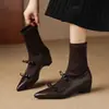 Botines Dulces para el Trabajo - Estilo Coreano Primavera/Verano Tacón de Cuña con Lazo 5cm Zapatos Mary Jane Reductores Slip-On Botines Tipo Calcetín