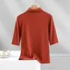 Camiseta de verano para mujer con cuello semialto de rosca, manga corta, prenda exterior fina de manga tres cuartos, top ajustado, camiseta base interior