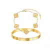 Pulsera de Trébol de Cuatro Hojas con Diamantes para Mujer, de Venta Caliente Transfronteriza Europea y Americana, Joyería de Mano de Alta Gama en Oro, Pulseras Apilables, Pulseras de Acero de Titanio