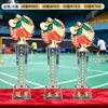 Trofeos de cristal hechos a medida para competiciones de bádminton, premios y recuerdos personalizados para campeones de eventos deportivos individuales y de dobles