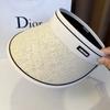 Bolsa Transversal Dobrável Ao Vivo Mais Vendida Chapéu de Palha Topo Aberto Verão Feminino Estilo Coreano Chapéu de Sol de Palha Preto com Proteção UV