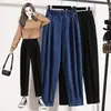Calça Harem Elástica Plus Size para Mulheres, Calça Dad Solta e Emagrecedora, Calça Stretch de Cintura Alta que Esconde Gordura, Calça Cenoura para Mulheres Plus Size