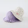 Chapéu de Pescador Doce Floral Estilo Coreano para Crianças, Chapéu de Sol Reversível Fofo para Meninas Bebês, Chapéu Balde Versátil para Uso ao Ar Livre