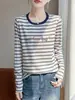 Suéter de punto a rayas de bloques de color con estampado de poni retro transfronterizo, tejido fino, cuello redondo, ajuste ceñido, adecuado para el uso diario