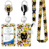 Cordón de poliéster arcoíris con hebilla de fácil extracción, marmoleado con baño de oro epoxi redondo, portatarjetas floral de PVC