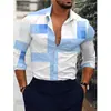 Camisas Nuevas para Hombre de Venta Caliente de Exportación Europea y Americana Transfronteriza, Tops de Manga Larga con Cuello de Moda Estampado Digital 3D Fresco