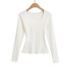Camiseta Básica Versátil de Manga Larga Estilo Otoño 2025 para Mujer, Ajustada, Cuello en U, Cintura de Reloj de Arena, Capa Base Adelgazante
