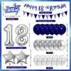 Conjunto de Decoração de Aniversário Temático Prata e Azul Transfronteiriço Balões de Número para 16/18/30 Anos Bandeirola Decoração de Festa