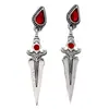 Aretes de Espada Gótica Oscura Europeos y Americanos, Aretes Vintage con Forma de Espada y Piedra Gema Roja en Forma de Gota de Agua Plateados Desgastados, Accesorios de Subcultura