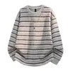 Sudadera retro de rayas estilo japonés para hombre, 2026 primavera/otoño, delgada, moderna, corte holgado, color versátil bloqueado, casual, cuello redondo, chaqueta