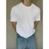 Nueva Camiseta Casual Versátil Transpirable de Peso Pesado Estilo Americano Cuello Pequeño para Hombre, Color Sólido Holgada Casual Manga Corta