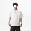 Camisa Henley Patchwork Estilo Americano de Manga Curta para Homens e Mulheres, Verão Resistente Fresca e Estilosa de Caimento Solto, Camisa de Manga Meia-Manga com Gola Alta e Meio Zíper