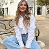Aliexpress Primavera Novo Transfronteiriço Roupa Europeia e Americana Za Estilo Europeu e Americano Gola Polo Bolsa Decorada Tecido Corta-vento Camisa Curta
